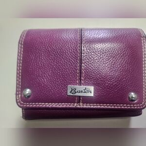 Buxton Plum Pebbled Leather Wallet Phone Case with Snap and Metal Logo